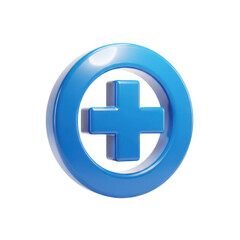Fototapeta premium Modern blue medical plus sign icon on a spherical shape isolated on transparent background 'png