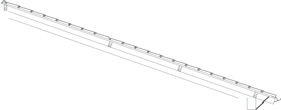Technical architectural drawing showing isometric view of structural beam or girder with regular cross-bracing supports and end connections.