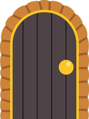 Fototapeta premium Arched wooden door with a round golden knob and stone brick frame