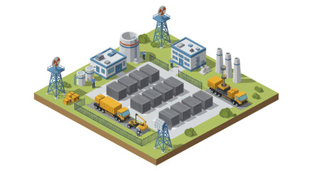 Obraz premium Industrial Power Plant with Renewable Energy Sources and Transportation.