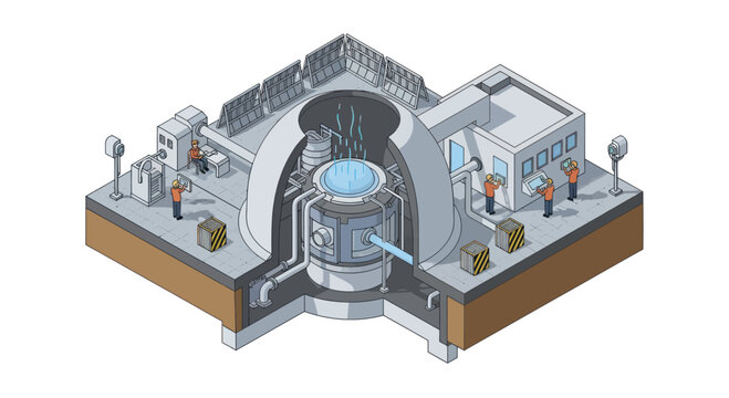Isometric Cutaway View of a Nuclear Power Plant Reactor Building.