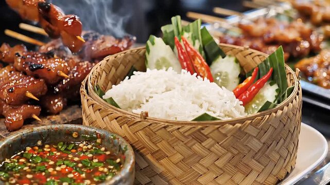 Sizzling culinary display: The tempting aroma and visual appeal of authentic food. Capturing the deliciousness of various delectable dishes.