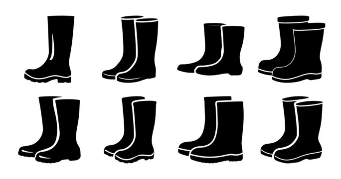 Black Rubber Boots Pattern Background Vector Set for Agriculture or Rainy Days