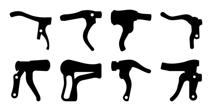 Bicycle Handlebar Silhouettes with Brake Levers Set - Collection of bicycle handlebar silhouettes featuring brake levers and gear shifters, ideal for cycling equipment design, mechanics, and transport