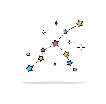 Constellation pattern design showing a minimal cluster of stars connected by fine lines with a subtle guiding sparkle, expressing navigation and celestial