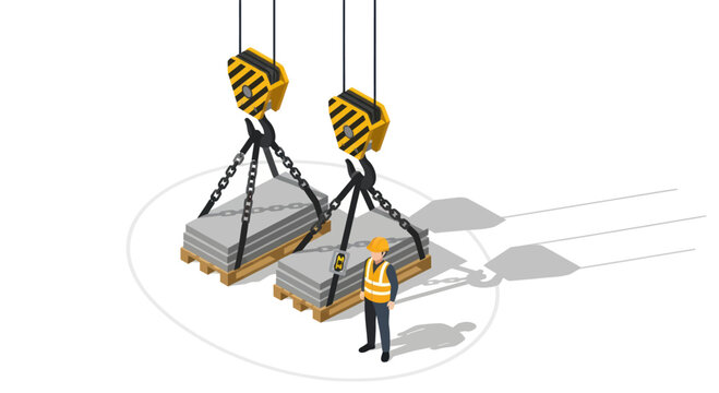 Industrial worker overseeing heavy lifting operation with cranes.