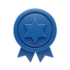 Obraz premium Blue ribbon with a star emblem for achievement or certification isolated on transparent background 'png