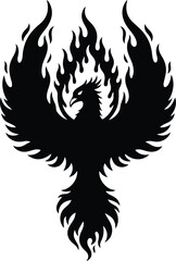 Obraz premium Silhouette of a powerful phoenix bird rising from burning flames vector illustration