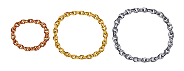Obraz premium Golden chain round border frame. Wreath gold circle shape. Realistic illustration isolated on a white background 