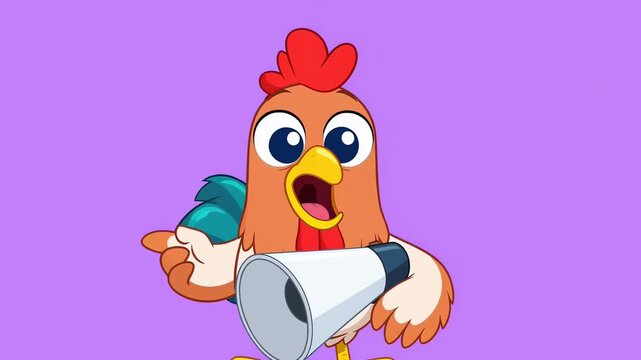 Animated Chicken Character Using a Megaphone to Make Announcement
