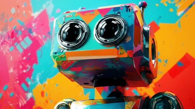 Cute colorful robot character in bright background. Technology and AI concept with playful futuristic style.
