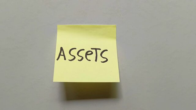 Assets message on sticky note isolated on white background