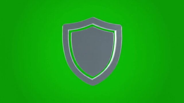 Grey shield icon with green neon outline on green background for cybersecurity
