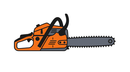 Fototapeta premium Minimal flat vector icon of modern chainsaw with ergonomic handle, blade teeth detail simplified