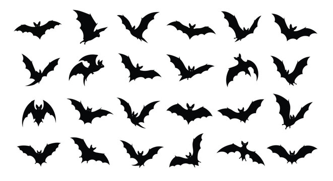 Flying silhouettes of bats in a dark night sky formation