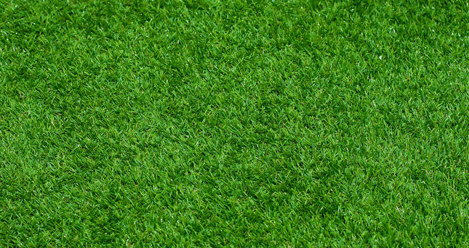 Green grass seamless background texture. Aerial top view of green turf surface from a garden lawn, football pitch, sports field