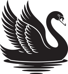 Fototapeta premium Elegant black swan silhouette illustration with detailed feather lines and water reflection