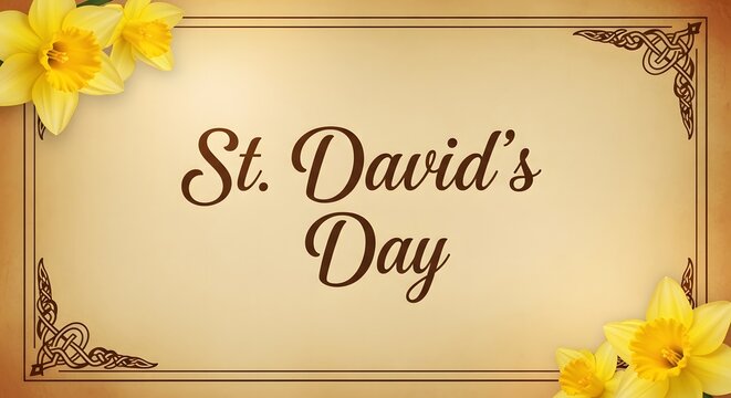 St davids day celebration card with yellow daffodils and celtic