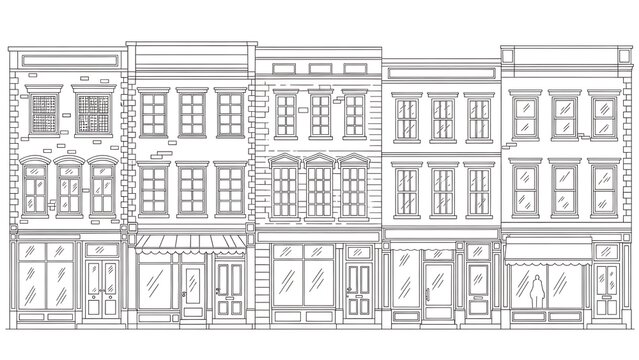 Detailed Architectural Drawing of Storefront Buildings.