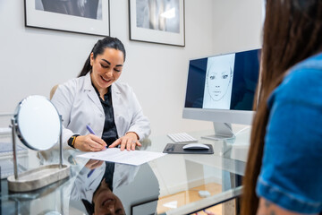 Doctor discussing aesthetic treatment plan with patient © unai
