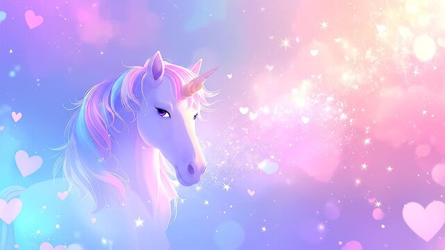 Unicorn bokeh background with sparkling stars, mp4 video. AI