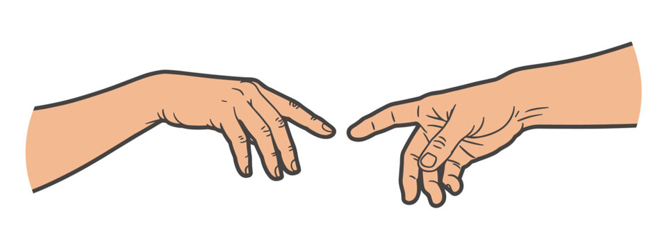 Two hands reaching out fingers almost touching human