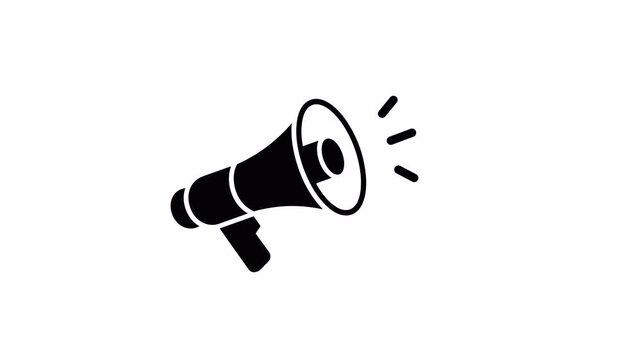 Animated megaphone icon flickering on white background with motion graphics and sound waves visualization