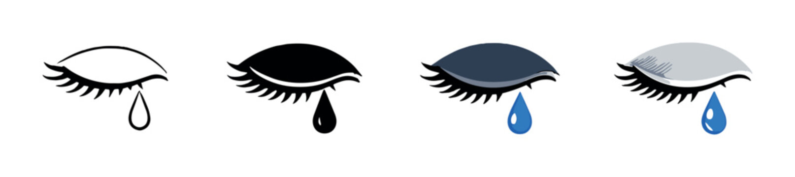 Sequence of closed eyes with single tears on dark gradient background