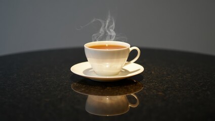 Obraz premium Steaming Cup of Tea on Table
