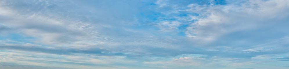 Fototapeta premium Soft Blue Sky With Wispy Clouds Over Burnaby Vancouver BC Canada Panoramic Atmospheric View