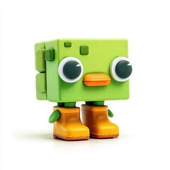 Fototapeta premium Cute Green Duck Toy Character, Kawaii Block Animal Illustration