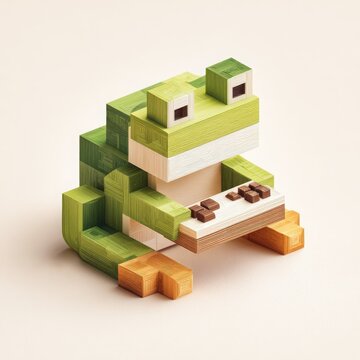 Cute Blocky Frog at Keyboard, Gamer and Music Producer Kawaii Character
