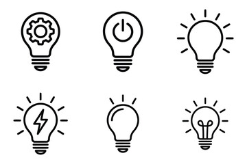 Naklejka premium Collection of light bulb line icons with gear and lightning symbols for innovation
