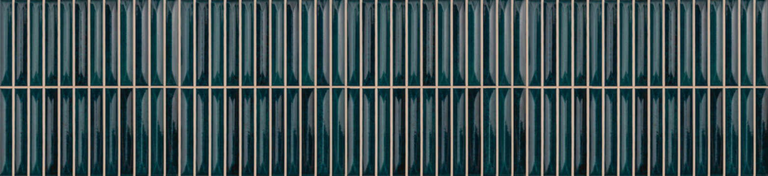 Dark Teal Green Linear V-Groove Ceramic Tile Wall Texture