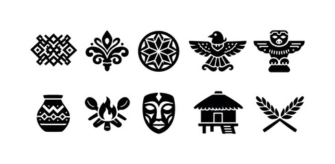 Obraz premium Collection of indigenous cultural symbols and icons representing heritage and tradition