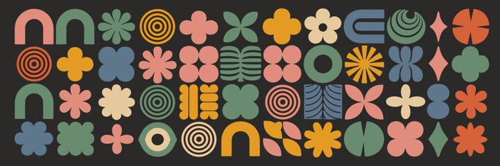 Fototapeta premium Retro abstract geometric shapes on dark background