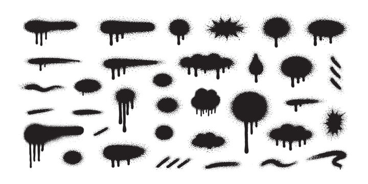 Graffiti splatter drip and spray paint stencil with street urban texture. Grunge background design and graffiti wall art with vandalism tag splatter. Drop graffiti stain and smear spray mark.