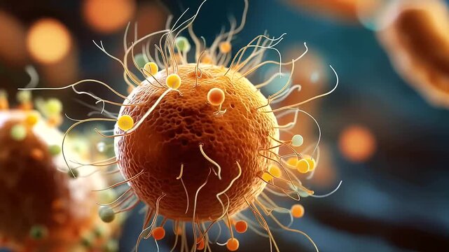 Macro 3D render of a vivid soil bacterium known for decomposition and fermentation roles the organism's surface structures and fine endospore details rendered in