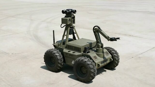 Military Unmanned Ground Vehicle Robot With Camera And Manipulator Arm
