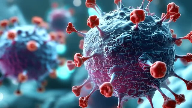 Macro 3D render close up of virus cells or bacteria on a vivid light background multiple organism types in fine photorealistic detail creating a rich scientific visual field