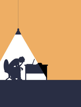 An office worker, a female, is exhausted after a long day of labor. Or maybe she has been working on her tax returns. This is a 3-d illustration.