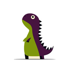 Cute cartoon dinosaur standing, purple and green, with big eyes and spikes, isolated on white background Playful, friendly, and whimsical character for childrens themes, educational content, and graph © Fernando