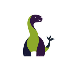 Fototapeta premium Cute cartoon dinosaur smiling and waving, friendly prehistoric creature illustration, playful and happy concept for childrens books and educational materials
