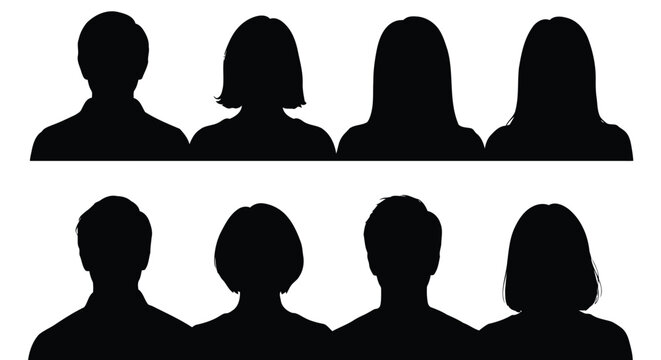 Silhouettes of diverse individuals arranged in two parallel rows of five figures each