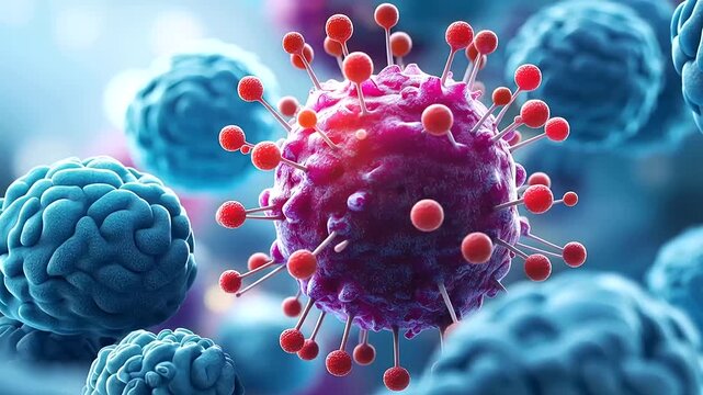 Macro 3D render close up of virus cells or bacteria on a vivid light background multiple organism types in fine photorealistic detail creating a rich scientific visual field