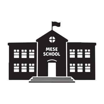 Mese School Building Black Silhouette Vector Icon For Education Isolated On White