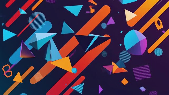 Vibrant explosion of abstract geometric shapes in motion