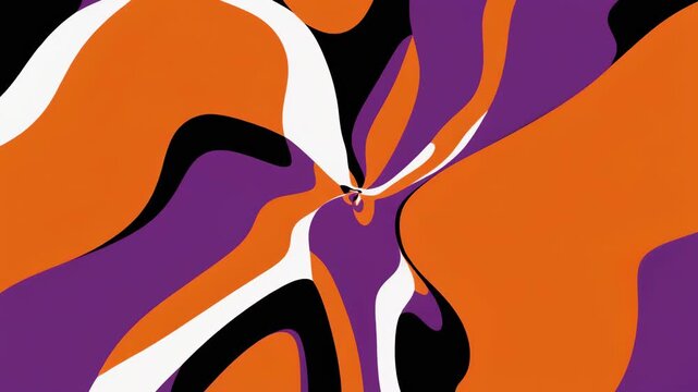 Abstract vector art forms in motion, vibrant orange, purple, and white swirls on black background