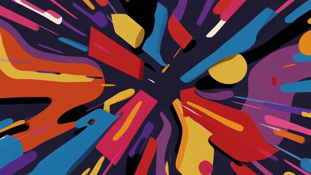 Abstract vector art with bold colors and clean lines explodes dynamically