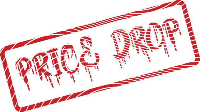 Vibrant red price and drop grunge rubber stamp for special commercial sales offers